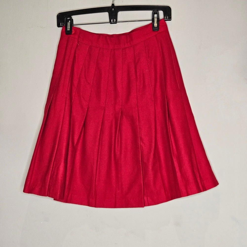 Vtg Wool Pleated mini Skirt Red‎ Size 8P School Girl Holiday Academia Y2K Preppy